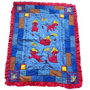 Clifford the Big Red Dog Blanket Baby Quilt Crib Comforter Lovey Red Ruffle VTG